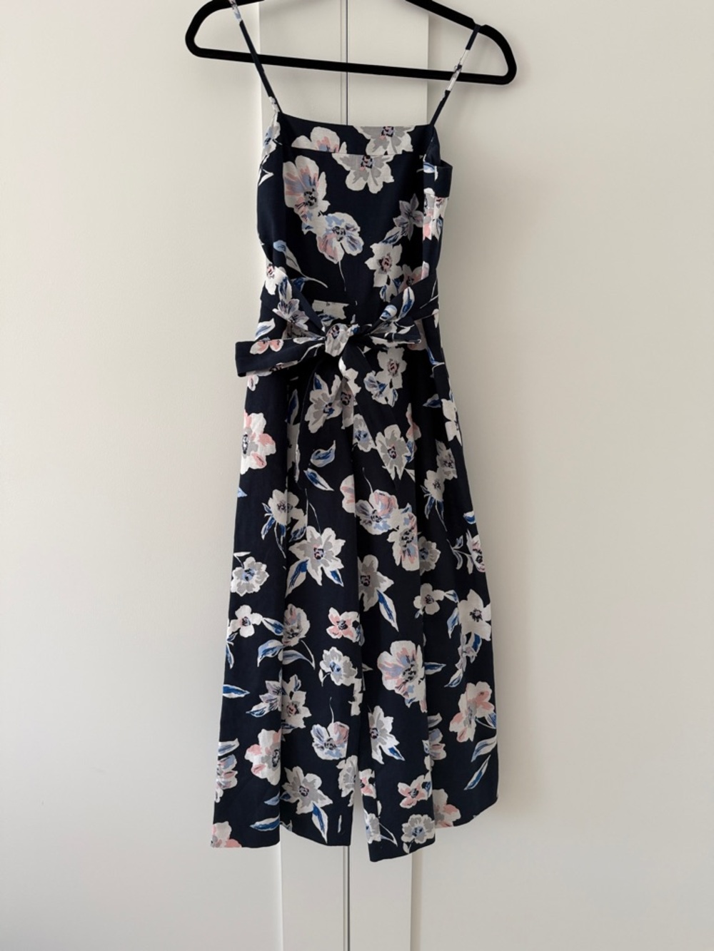 Banana Republic Navy Floral ankle length jumpsuit with Pink and white Accents
